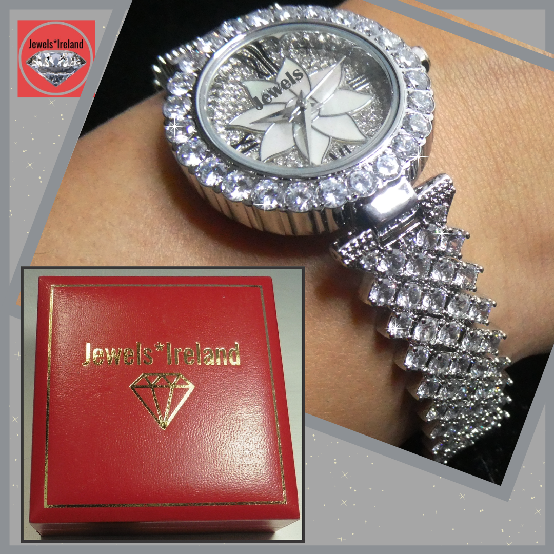 Platinum vermeil brilliant cut flower design watch jewelsireland