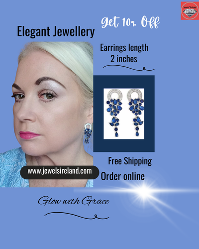 Stylish blue sapphire color earrings with pave design