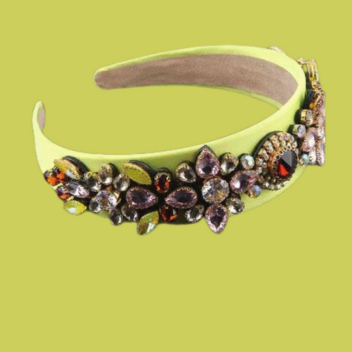 Bright colourful handcrafted lime green colour crystal headband.