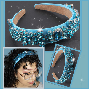 Bright colourful handcrafted blue crystal headband.