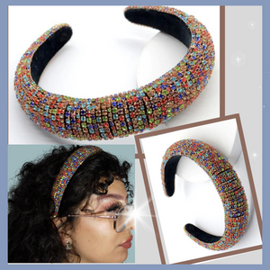 Multi colour shiny rhinestones padded headband