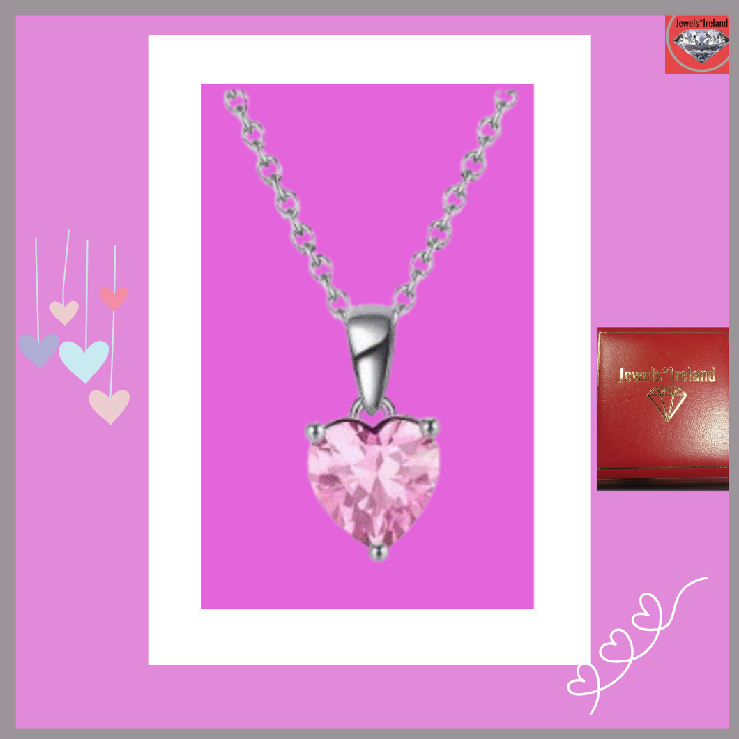 925 Sterling silver pink heart crystal necklace