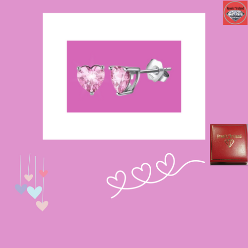 925 Sterling silver pink heart crystal earrings