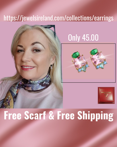 Stud earrings pink with green and blue accents