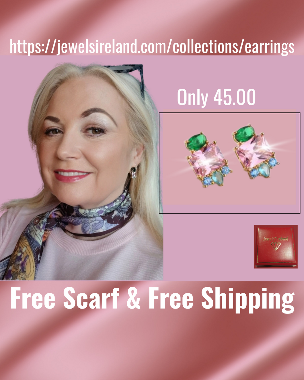 Stud earrings pink with green and blue accents