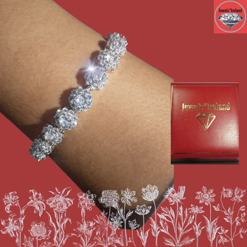 Flower inspired created diamond simulant bracelet.
