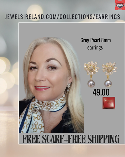 Grey flower pearl earrings 8mm