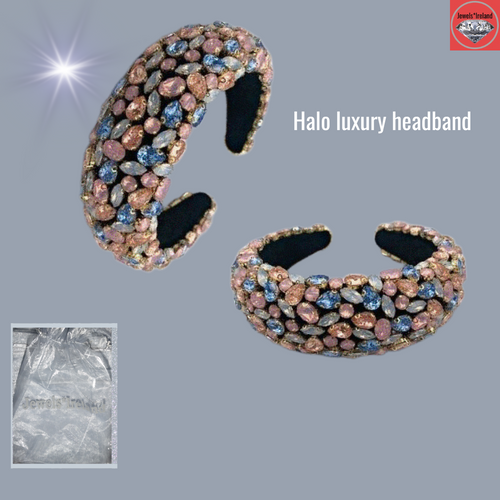 Hand crafted luxury halo headband with pink and aqua blue tones