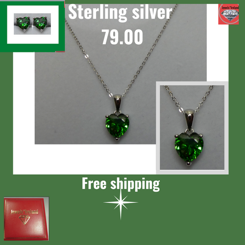 925 Sterling silver green heart & earrings set.
