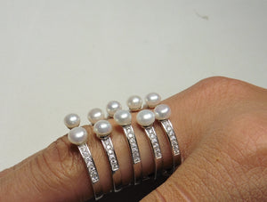 Pearl and cz adjustable ring