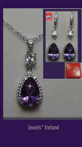 Dew drop dangle created Amethyst & diamond necklace and earrings