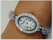 Stunning oval bezel  silver watch with simulant diamonds