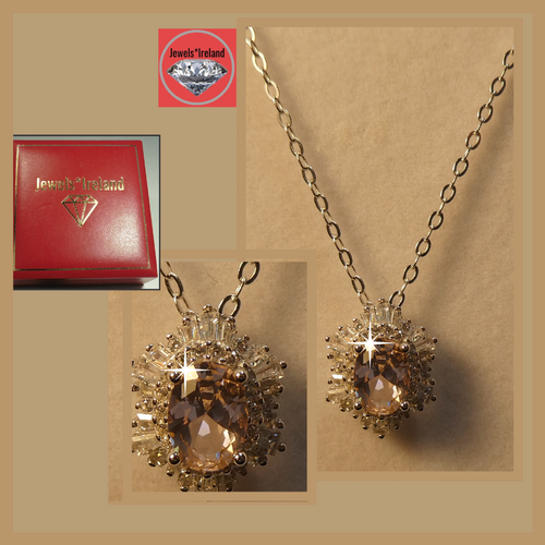 Diamond and morganite created gemstone silver necklace
