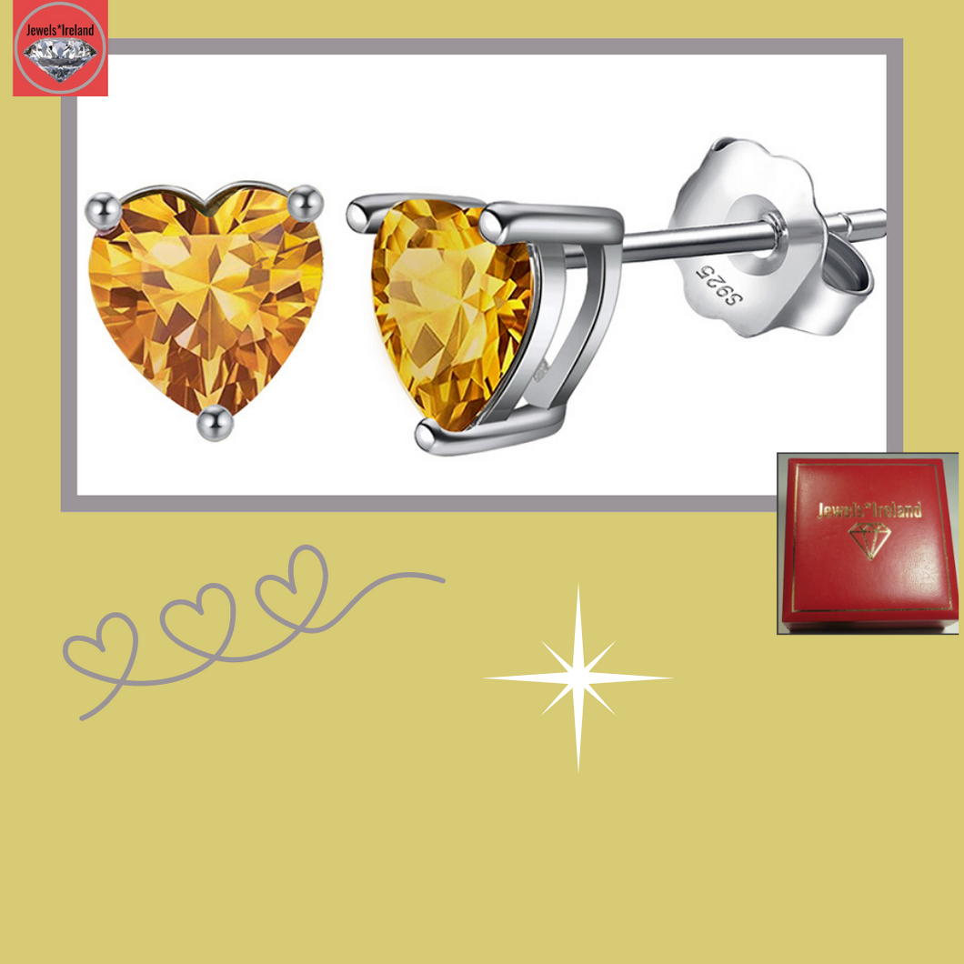 925 Sterling silver citrine heart crystal earrings