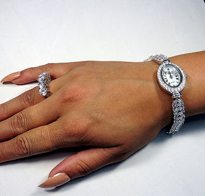 Stunning oval bezel  silver watch with simulant diamonds