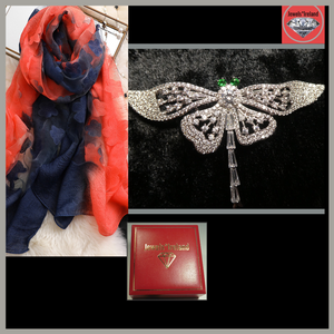 Elegant magical dragonfly brooch & free embroidery style scarf