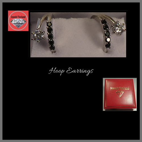 Hoop earrings with solitaire & micro black inlay