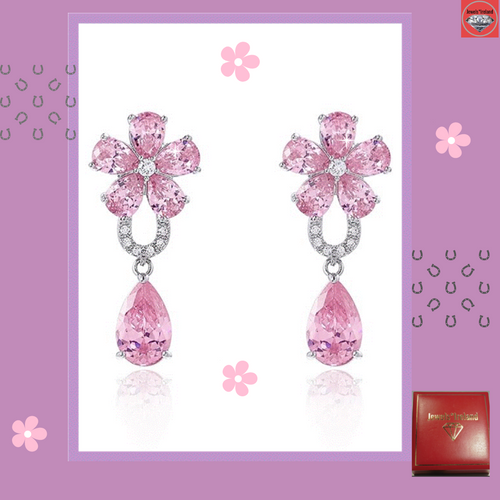Flower and horseshoe pink topaz earrings