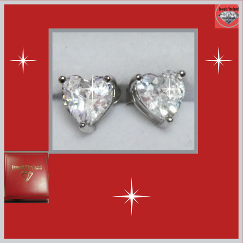 925 Sterling silver diamond simulant heart earrings