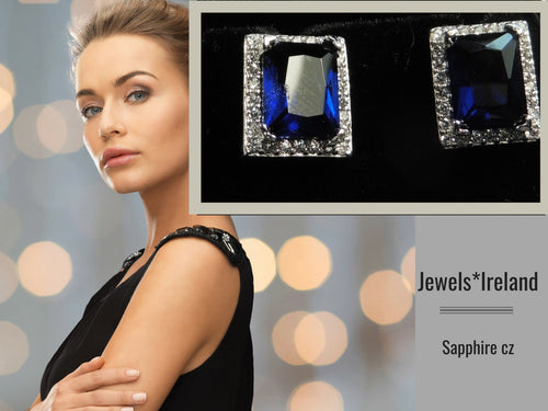 Halo sapphire cz earrings with non mined diamonds