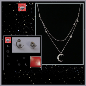Promotion;Silver Star and moon 2 layer necklace & earrings offer.