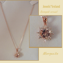 Morganite & diamond created gems rosegold necklace.