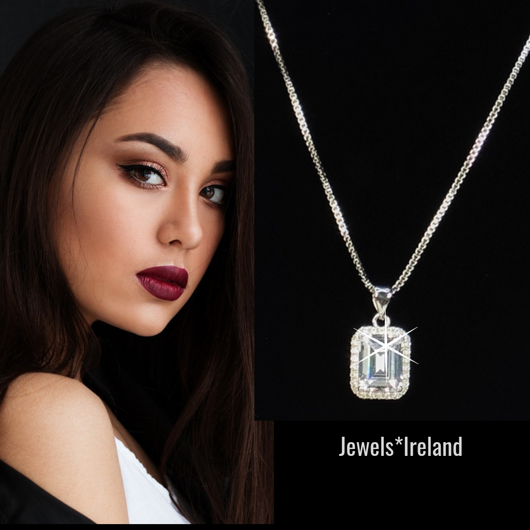 Classical princess cut manmade diamond necklace. Order