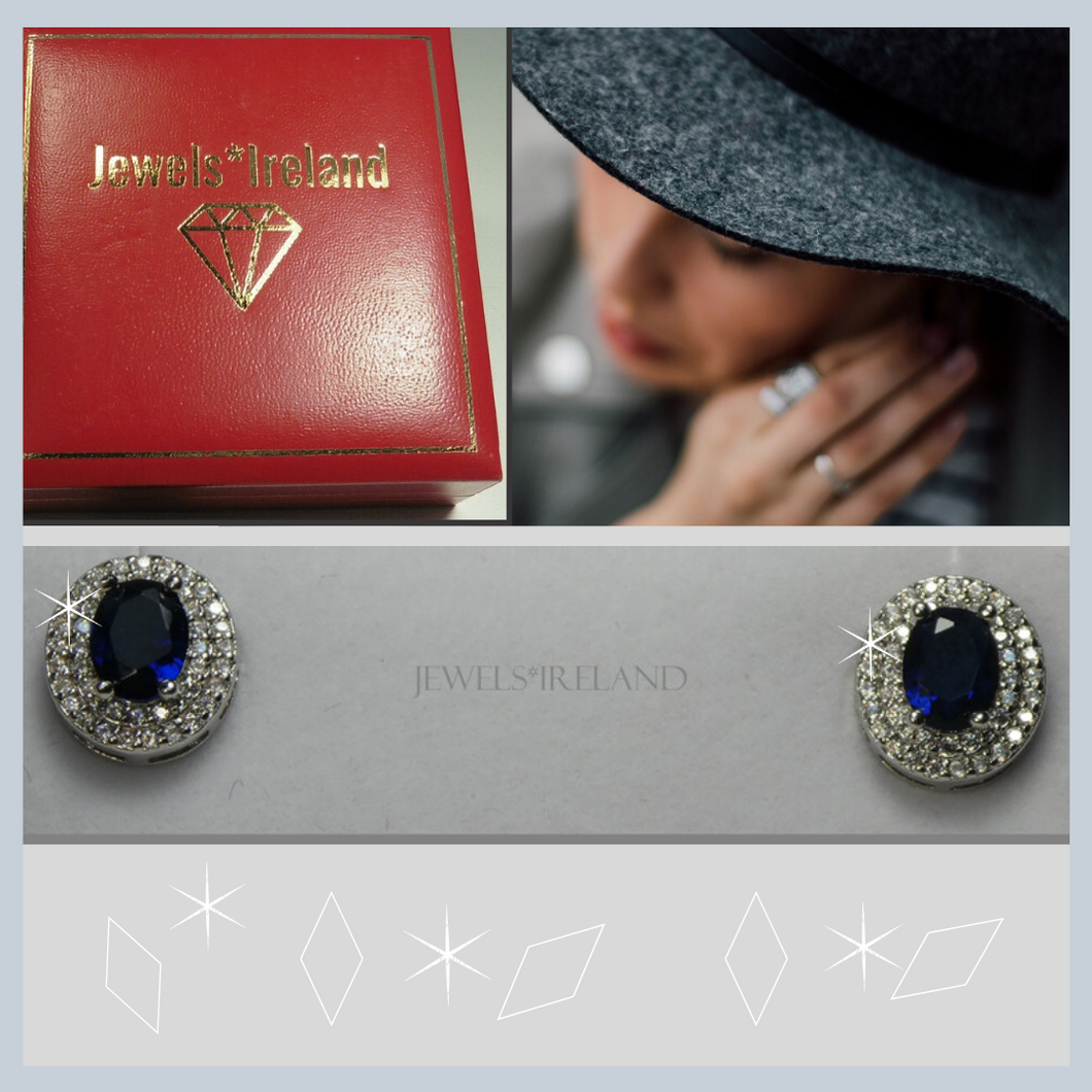 Oval created sapphire earrings