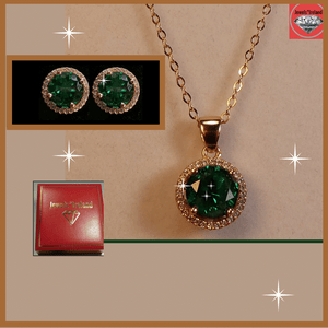 Gemstone created green rose gold emerald necklace and earrings