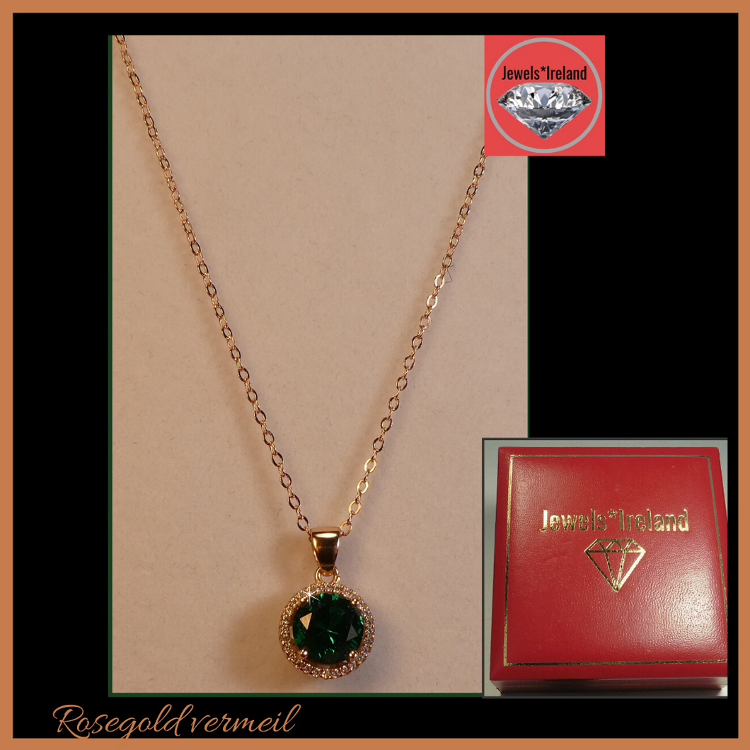 Gemstone created emerald green necklace + rose gold vermeil.