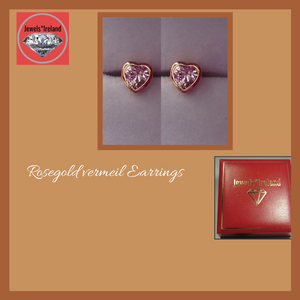 Pink crystal heart rosegold vermeil earrings