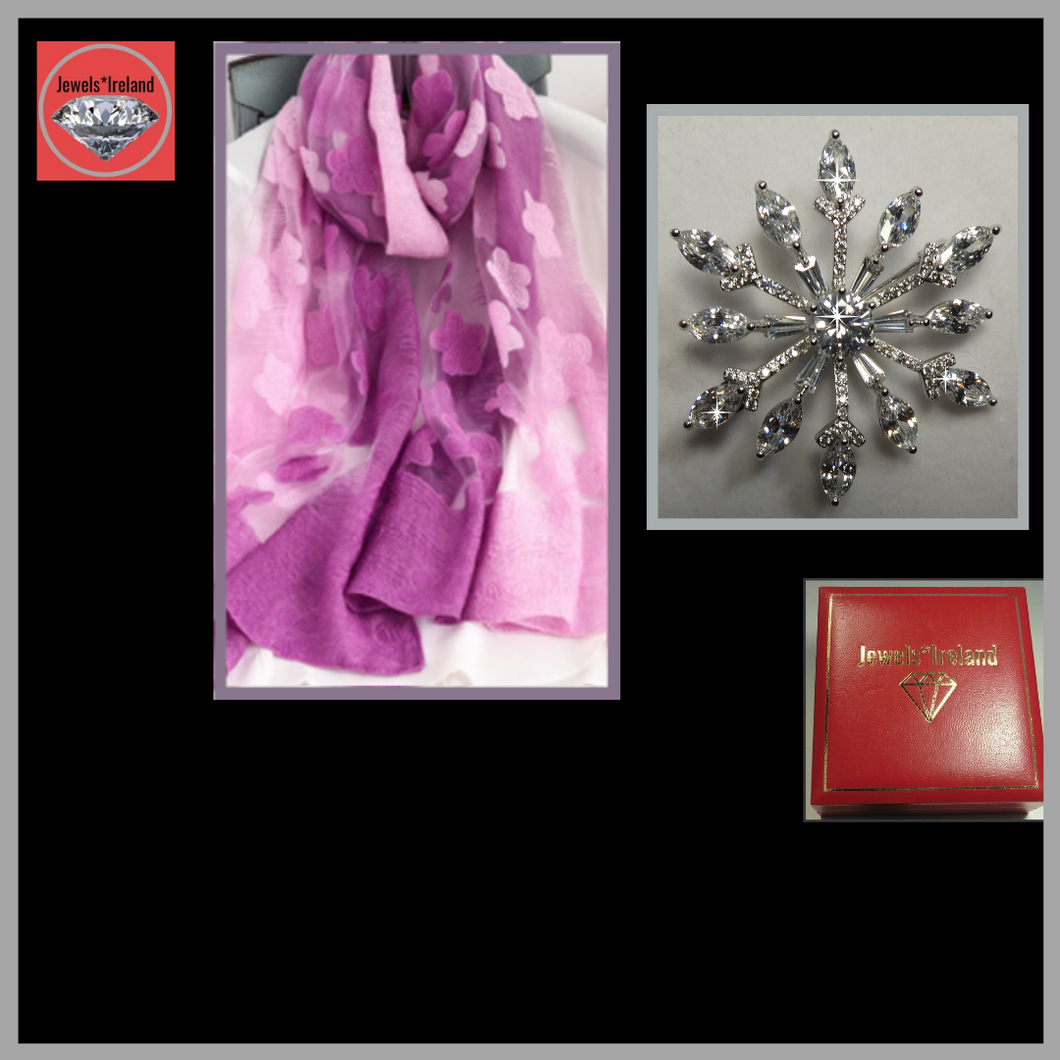 Shine with this beautiful star brooch & a free embroidery style scarf.