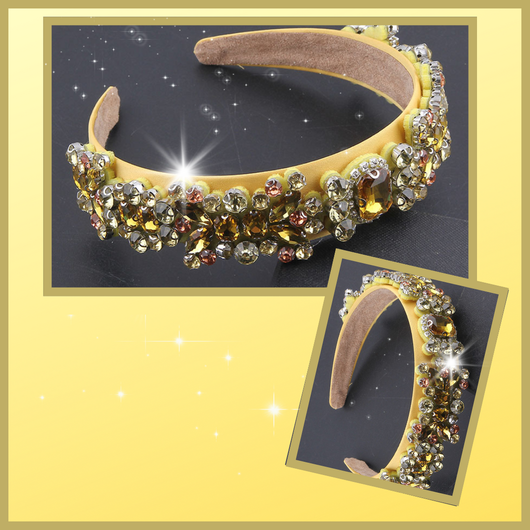 Bright colourful handcrafted yellow crystal headband.