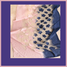 Mixture of navy blue and soft pink embroidery style scarf.