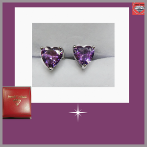 925 Sterling silver purple heart crystal earrings