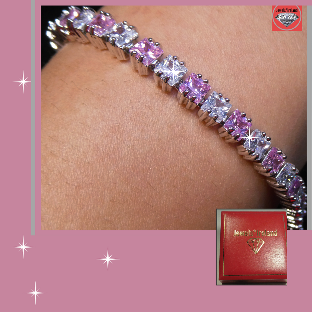 pink and white created diamond bracelet Jewela*Ireland