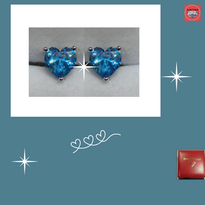 925 Sterling silver blue topaz heart crystal earrings