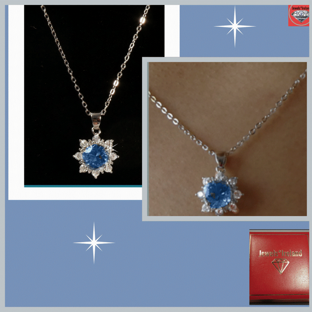 Gemstone created blue topaz necklace.