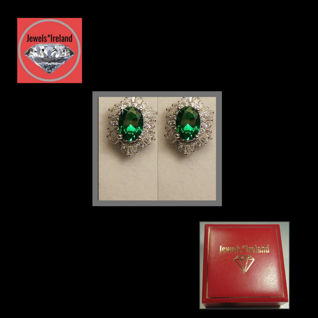 Emerald and diamond created earrings