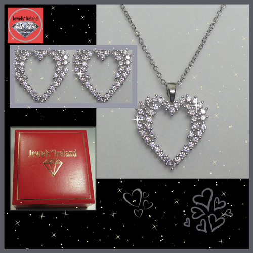 Statement heart shape diamond simulant necklace and earrings set