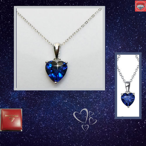 925 Sterling silver sapphire colour heart crystal necklace