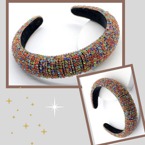 Multi colour shiny rhinestones padded headband