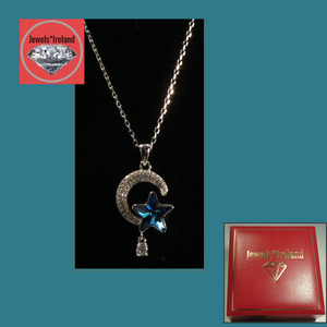 Aqua blue moon quarter with crystal necklace  Jewels*Ireland