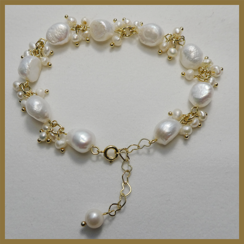 Baroque natural pearl garland bracelet with gold vermeil
