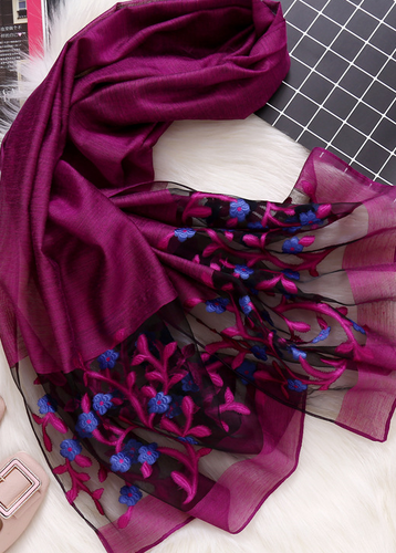 Plum colour embroidery style scarf.