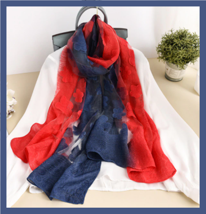 Mixture of red and blue embroidery style scarf