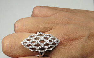 Alluring basket weave design  silver + Rhodium ring